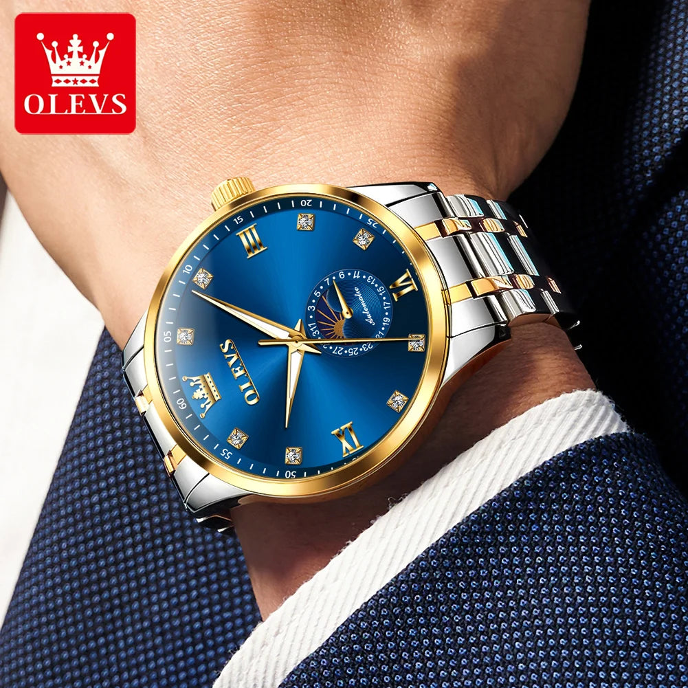 OLEVS 7041 Automatikuhr Herren Mondphase Mechanische Uhr für Herren Luxus Datum Wasserdicht Business Herrenuhr Diamantskala