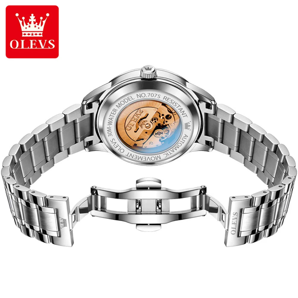 OLEVS 7075 Uhren für Herren Luxus Original Mechanische Uhr für Herren Wochenkalender Wasserdicht Automatische Armbanduhr Edelstahlarmband