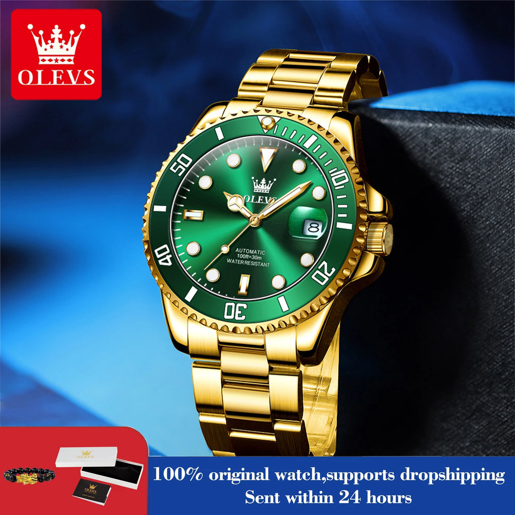 OLEVS Armbanduhr Herren Original Luxus Mechanische Uhr Edelstahl Wasserdicht Leuchtende Datumsanzeige Uhren für Herren Business Male Uhr