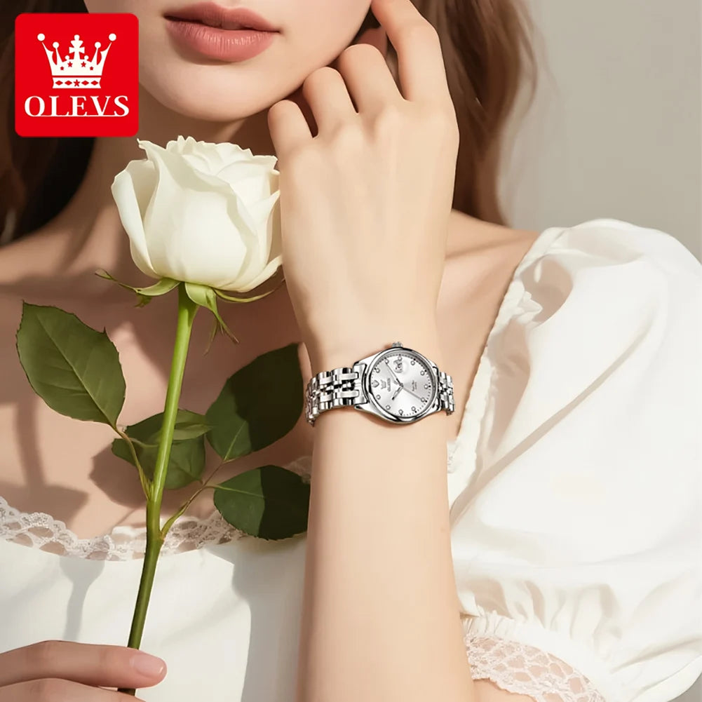OLEVS 5649 Damenuhr 30M Wasserdicht Datum Quarzuhr Für Frauen Stahlarmband Zirkon Skala Luxus Elegante Damenuhr