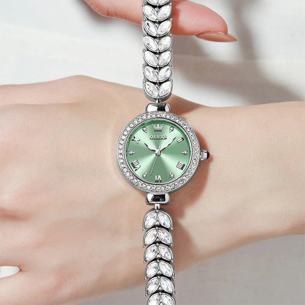 OLEVS 9971 Quarzuhr für Damen, römisches Zifferblatt, elegante Damenuhr, modisch, wasserdicht, leuchtend, originelle Luxus-Armbanduhr