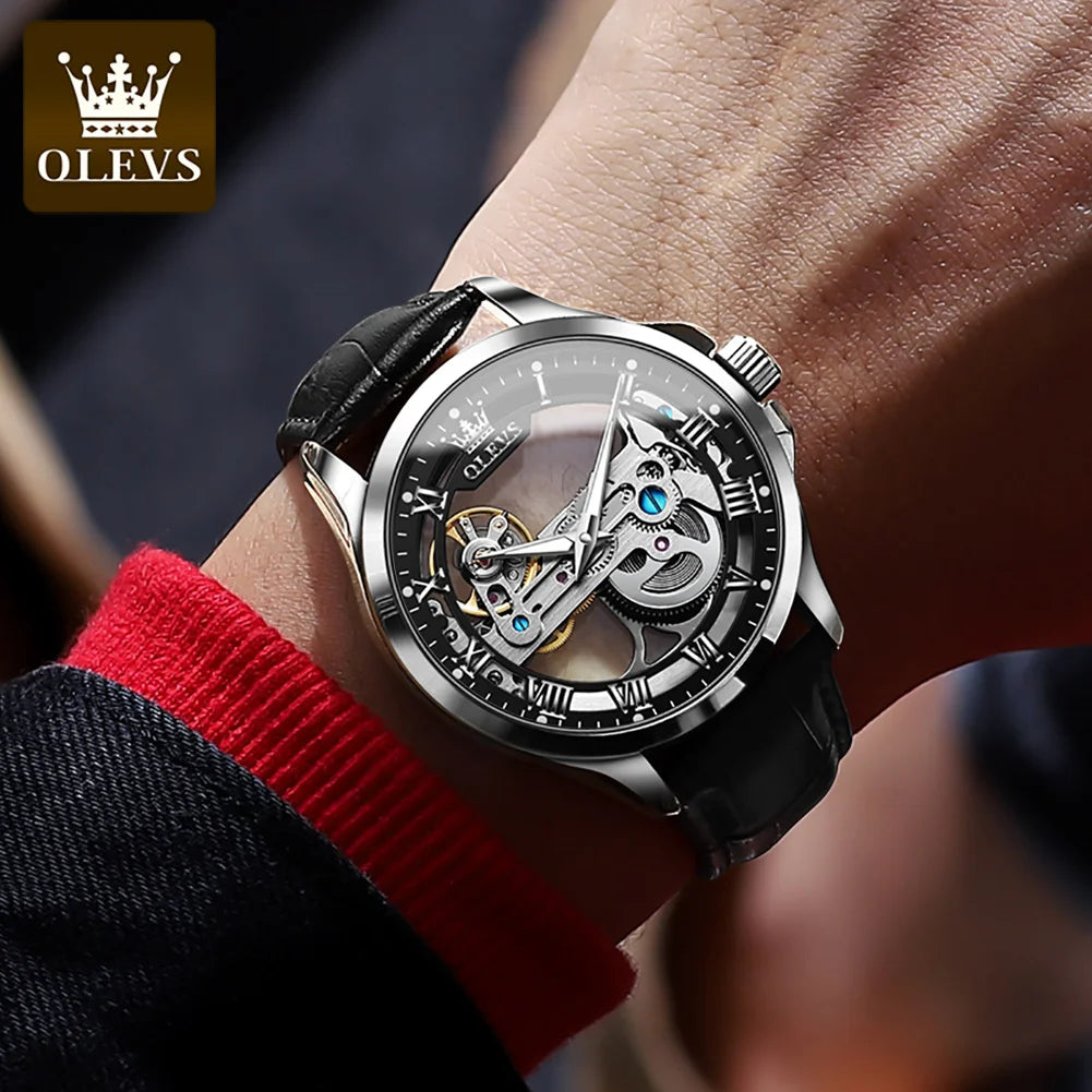 OLEVS 6661 Automatikuhr für Herren Skelett Original Mechanisches Uhrwerk Herrenarmbanduhr Wasserdicht Leuchtende Sport Herrenuhren