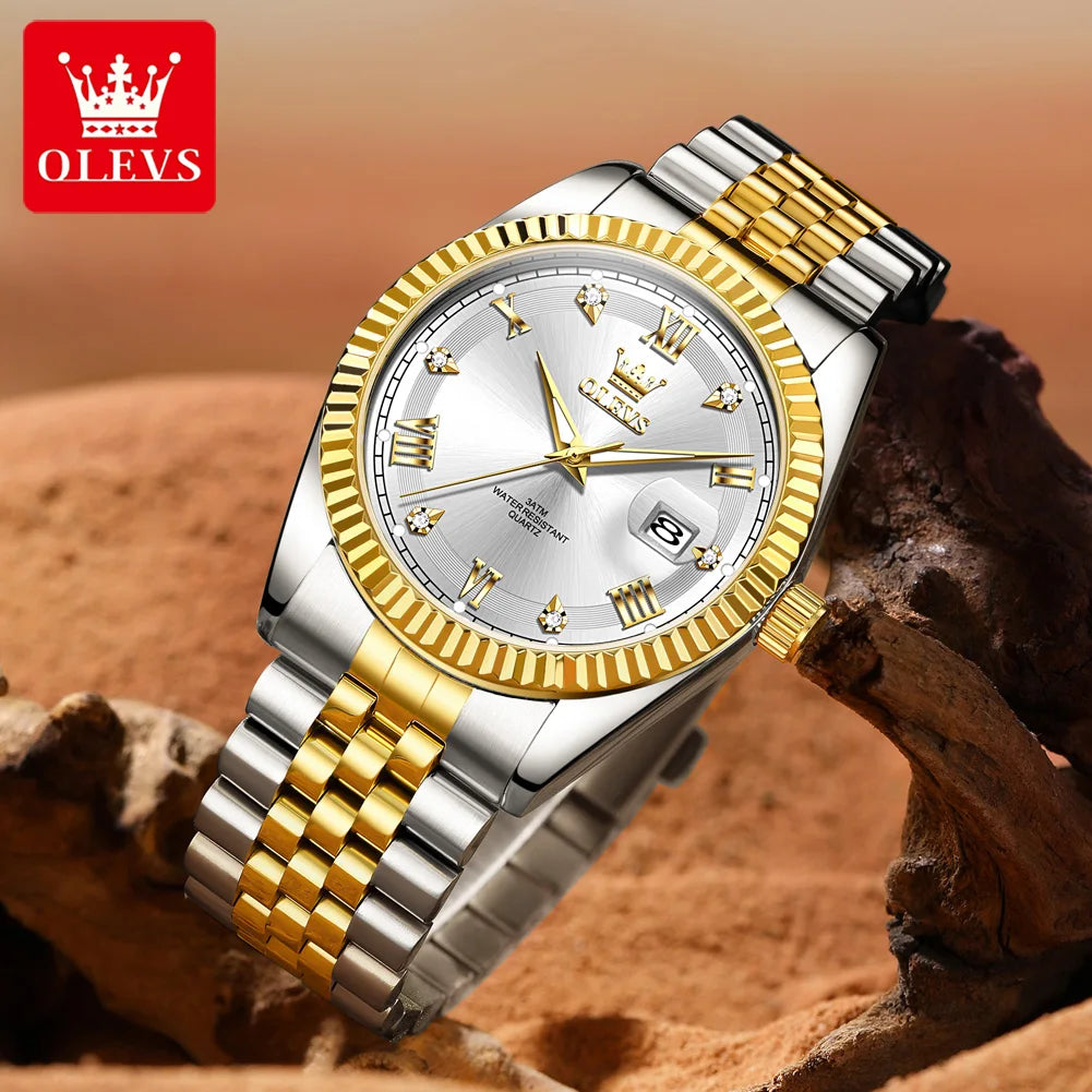 OLEVS Luxus Gold Quarzuhren für Herren Original Chronograph Datum Edelstahl Wasserdicht Leuchtend Top Marke Herrenuhr 5680