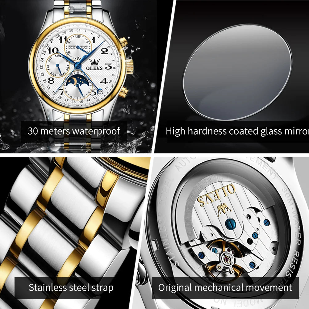 OLEVS 6667 Herrenuhr Mode Zifferblatt Mechanische Armbanduhr Für Herren Top Marke Original Moonswatch Wasserdicht Männer Handuhr