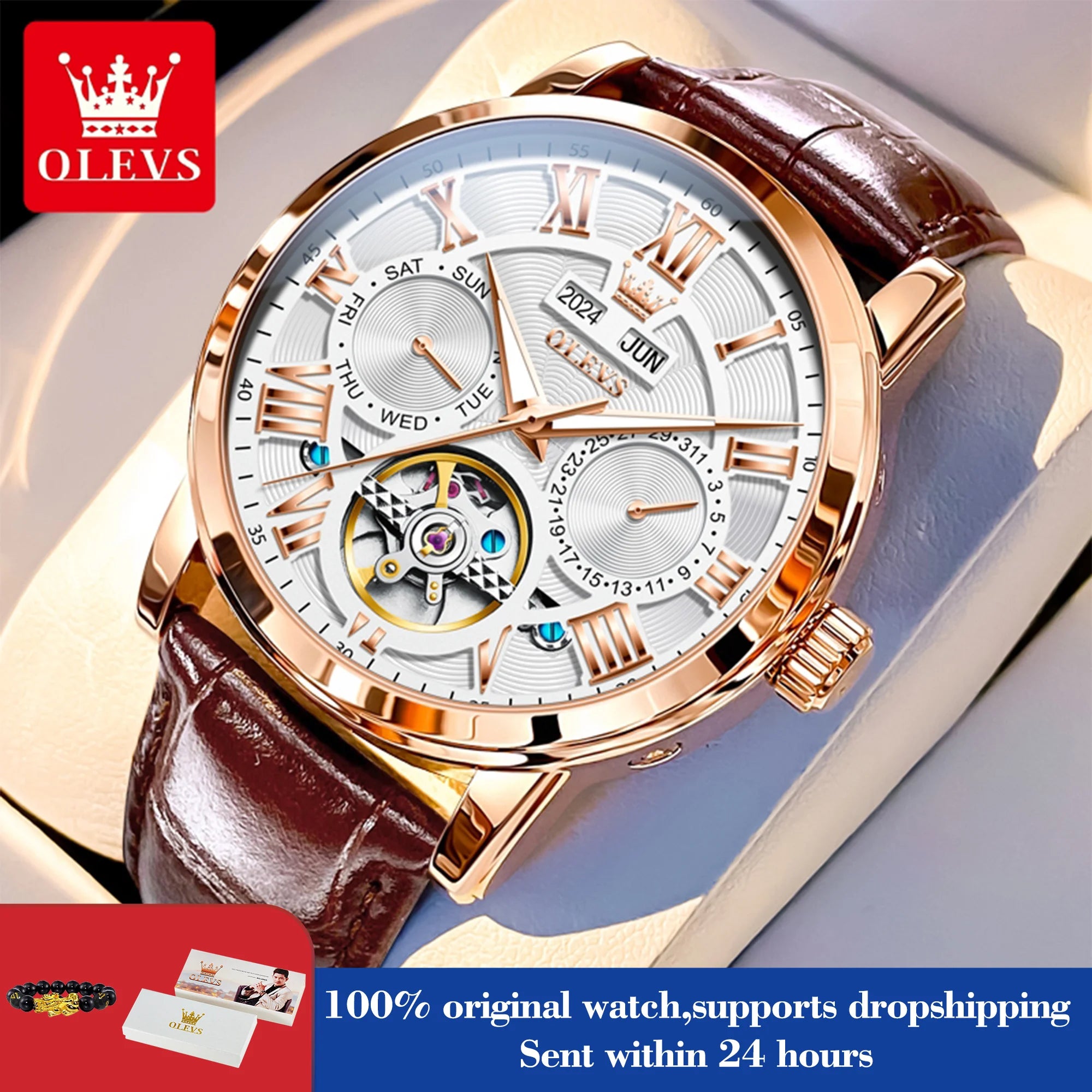OLEVS 6668 Herren Automatikuhren Römische Skala Mechanische Uhr für Herren Top-Marke Wasserdichtes Automatikdatum Original Herren Handuhr