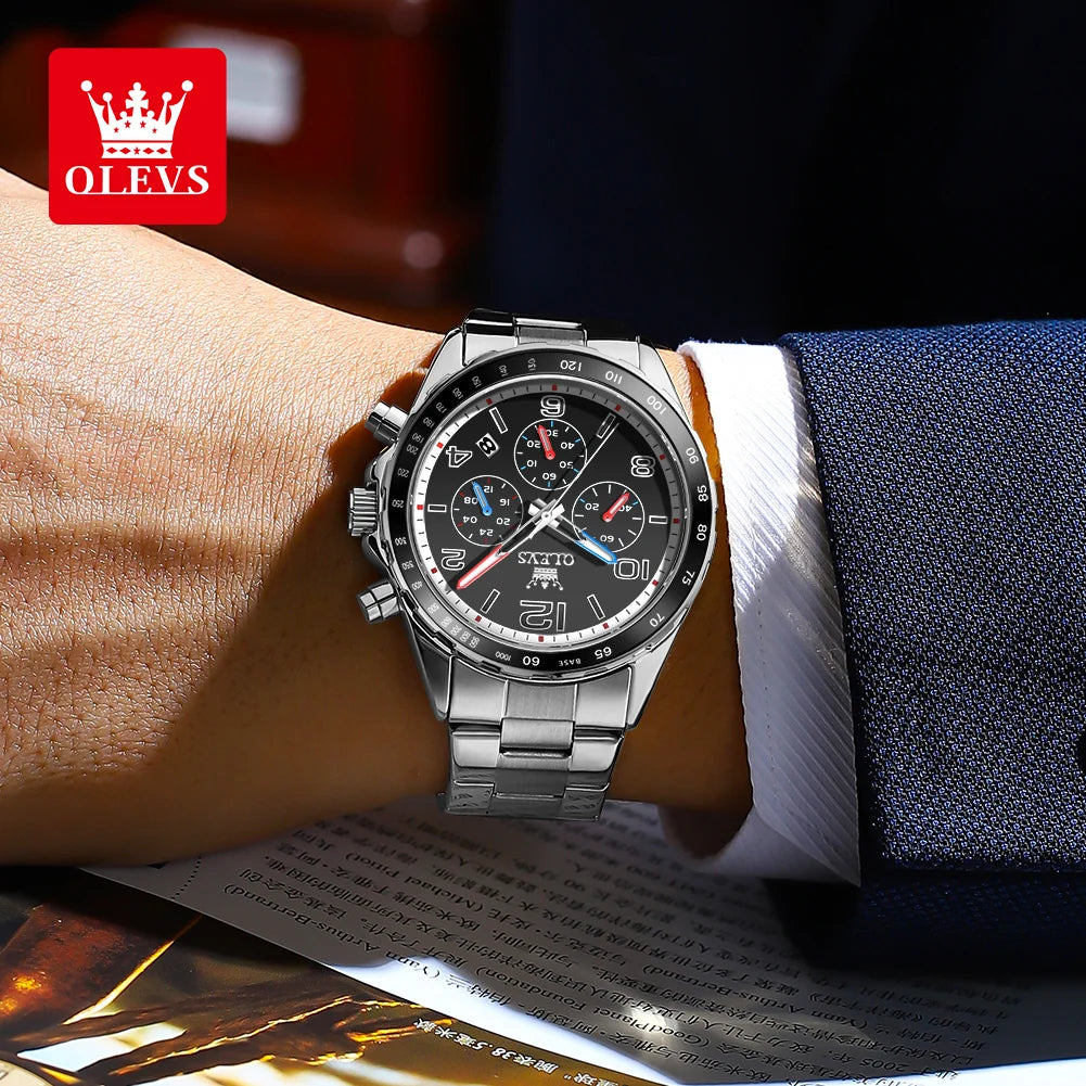 OLEVS TY714 Neue exklusive Mode-Quarz-Uhr für Herren 42mm Ziffern Großes Zifferblatt Edelstahl Herrenuhren Chronograph Zeigeruhr
