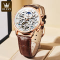 OLEVS 6658 Luxus Skelett-Schwungrad Automatische Mechanische Uhr Moonswatch Wasserdichte Armbanduhr Für Herren Geschenkbox Handuhr