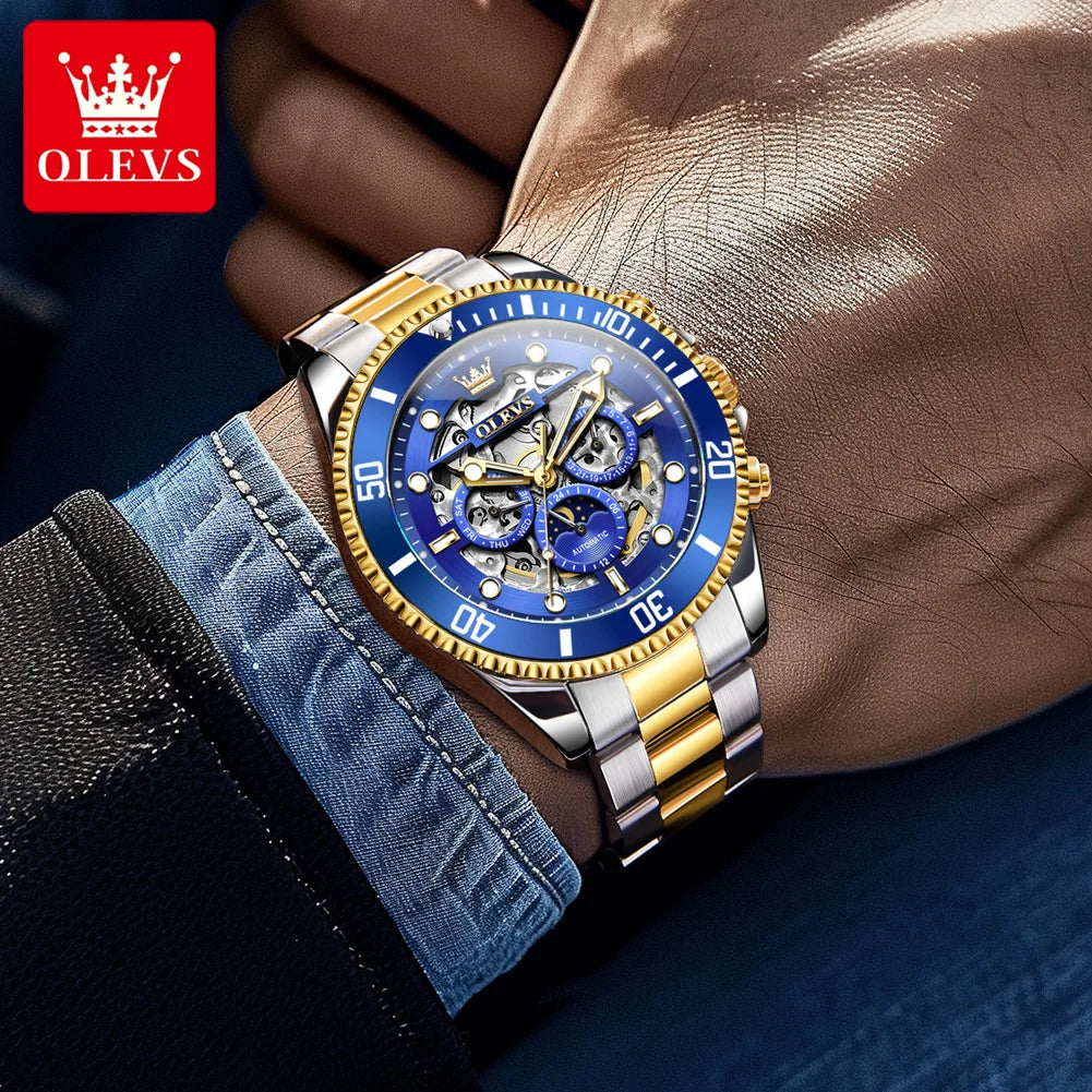 OLEVS 6715 Herren Automatikuhr Top Marke Automatisches Datum Hohlmechanische Uhr Für Männer Luxus Tief Wasserdicht Leuchtende Zeigeruhr