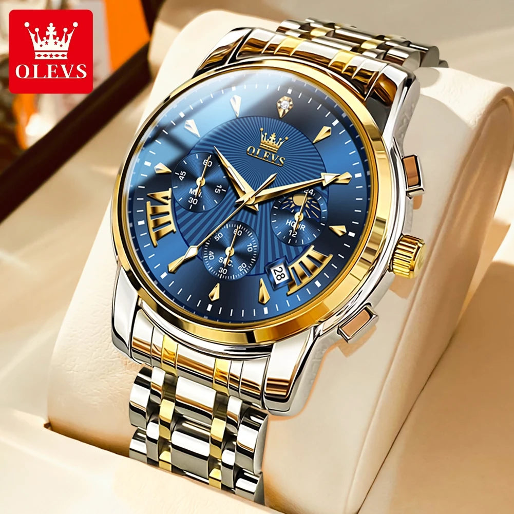 OLEVS 2892 Uhr Herren Schlicht Luxus Quarz Uhr für Herren Top Marke Chronograph Mondphase Wasserdichte Dress-Armbanduhr Leuchtend