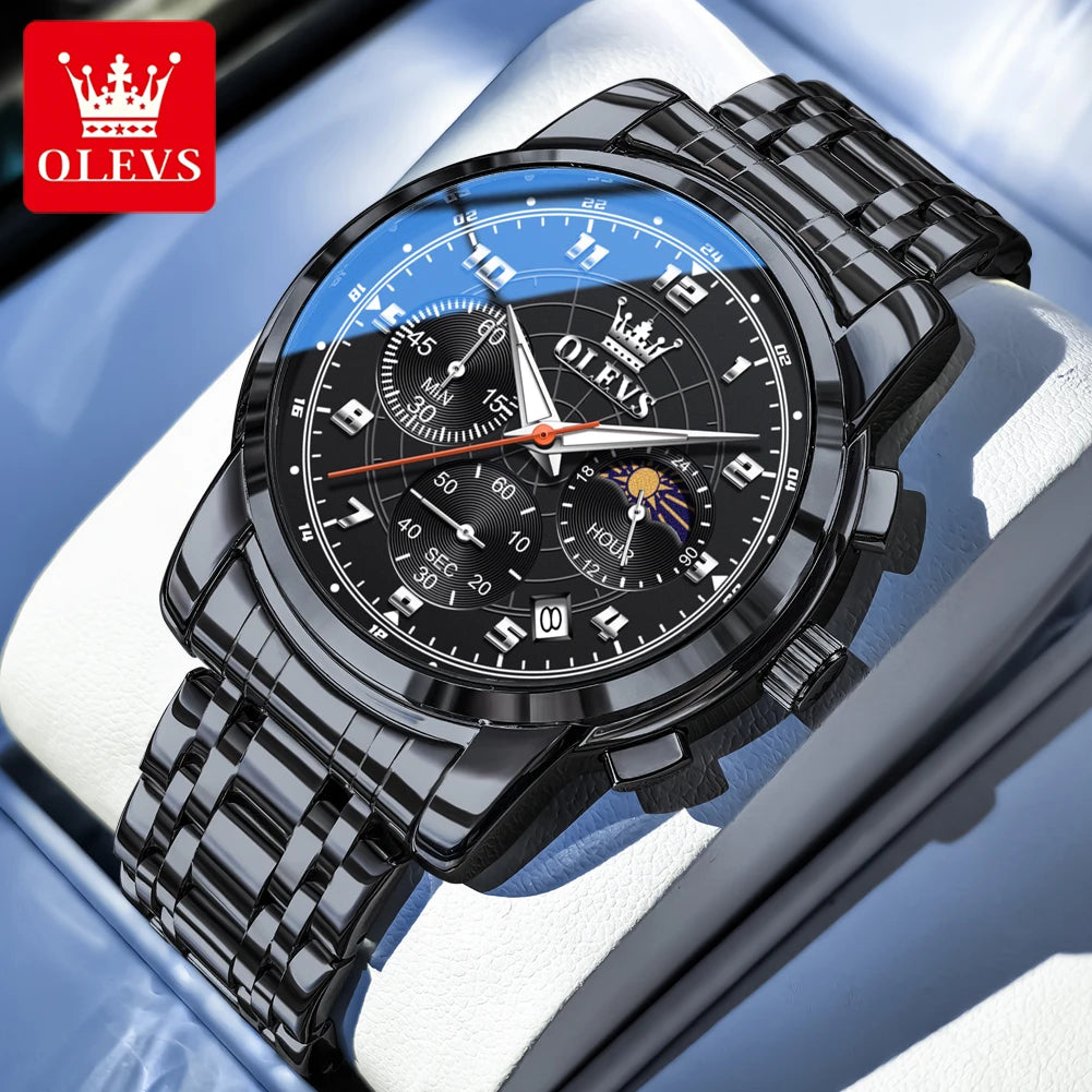 OLEVS Herrenuhren Business Original Multifunktions-Quarzuhr Wasserdicht Leuchtende Mondphase Herrenuhr Reloj 2983