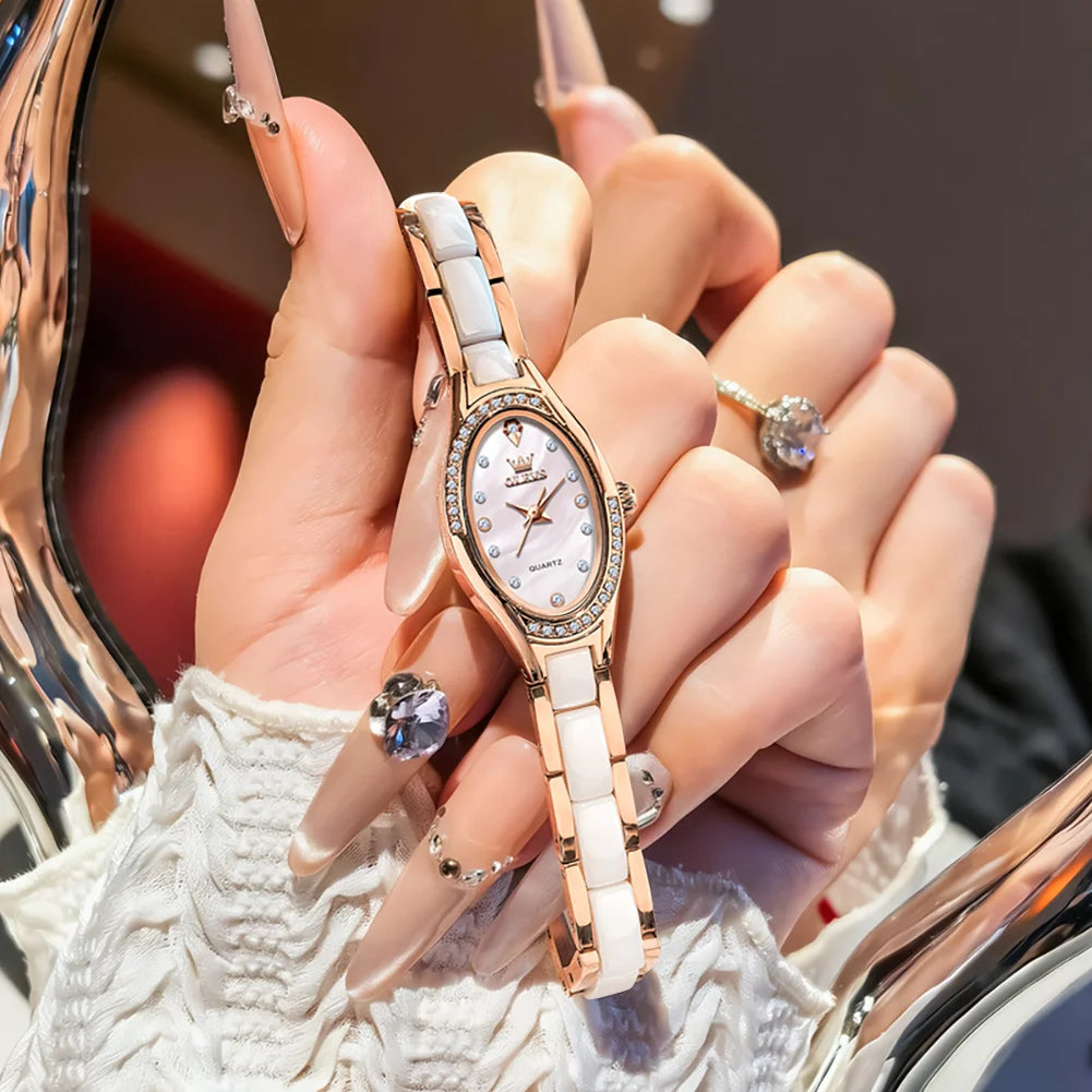 OLEVS Uhren für Damen Mode Elegant Damen Quarz Uhr Keramikband Wasserdicht Leuchtende Luxus Damen Uhr 7131