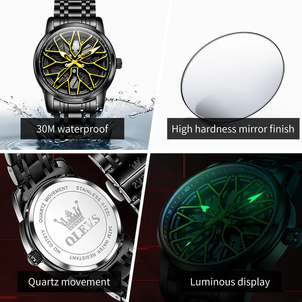 OLEVS 3701 Quarzuhr Herren Stahlarmband Hohl Mode Wasserdichte Uhr für Männer Leuchtende Top Marke Original Männliche Handuhr