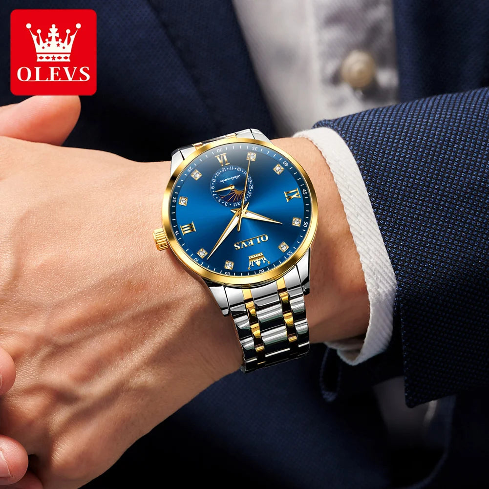 OLEVS 7041 Automatikuhr Herren Mondphase Mechanische Uhr für Herren Luxus Datum Wasserdicht Business Herrenuhr Diamantskala