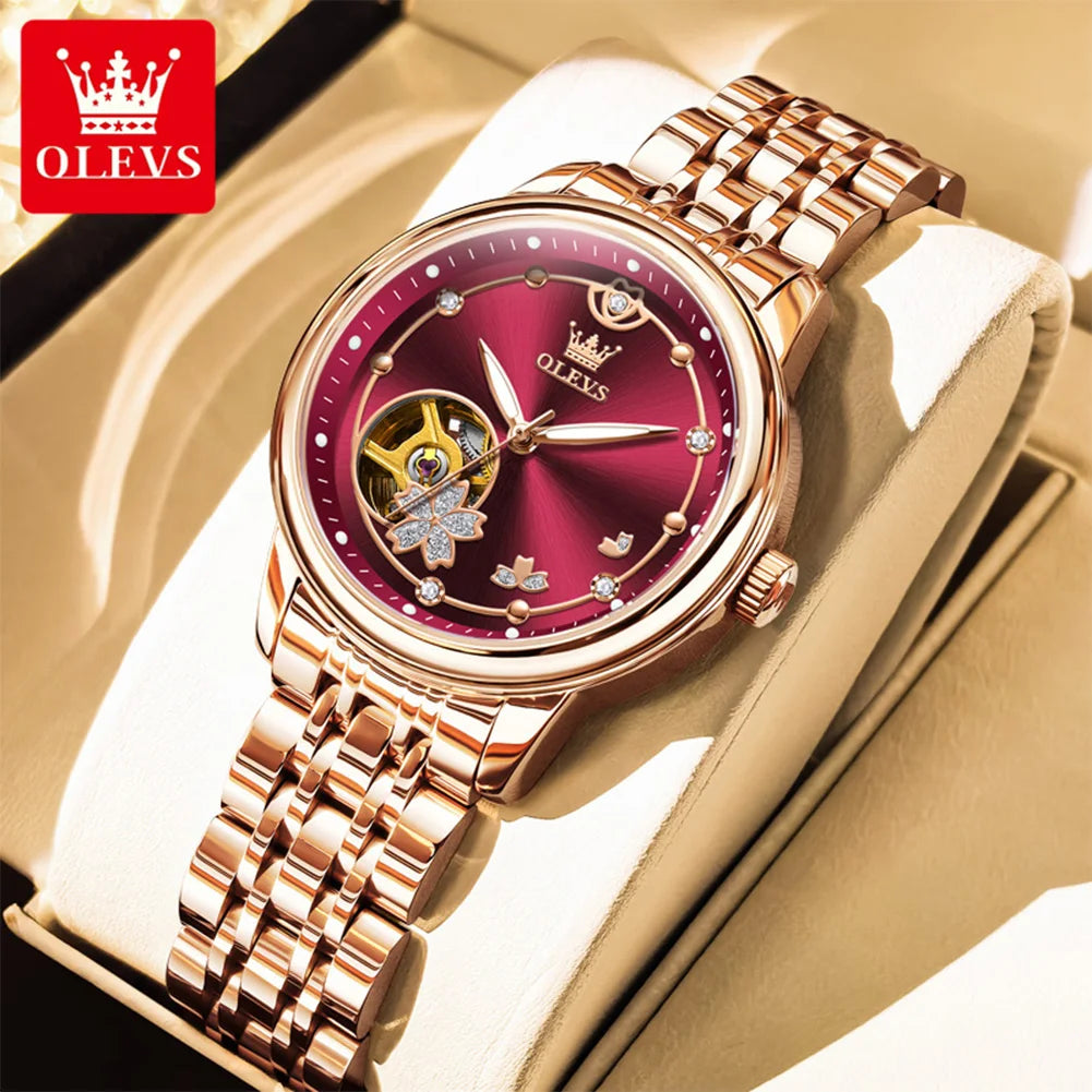 OLEVS 6732 Damenuhr Hohl Automatische Mechanische Uhr Für Frauen Edelstahlarmband Luxus Original Wasserdichte Armbanduhr