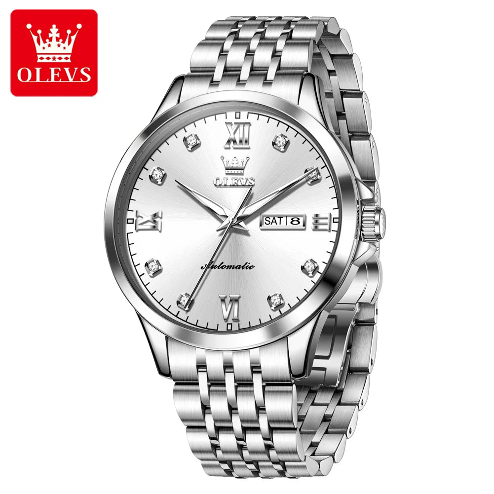 OLEVS 7092 Herrenuhr Original Luxusmarke Mechanische Uhren Wasserdicht Edelstahl Datum Woche Uhren für Männer Geschenke