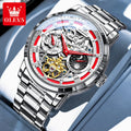 OLEVS Herrenuhr Original Luxusmarke Skelett Mechanische Armbanduhr Mondphase Wasserdicht Business Herrenuhr 6670