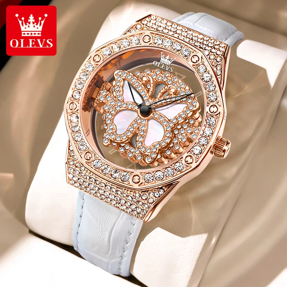 OLEVS 9996 Damen-Armbanduhr Luxus Diamant Drehbares Zifferblatt Wasserdichte Quarzuhr für Damen Top-Marke Original Damen-Handuhr