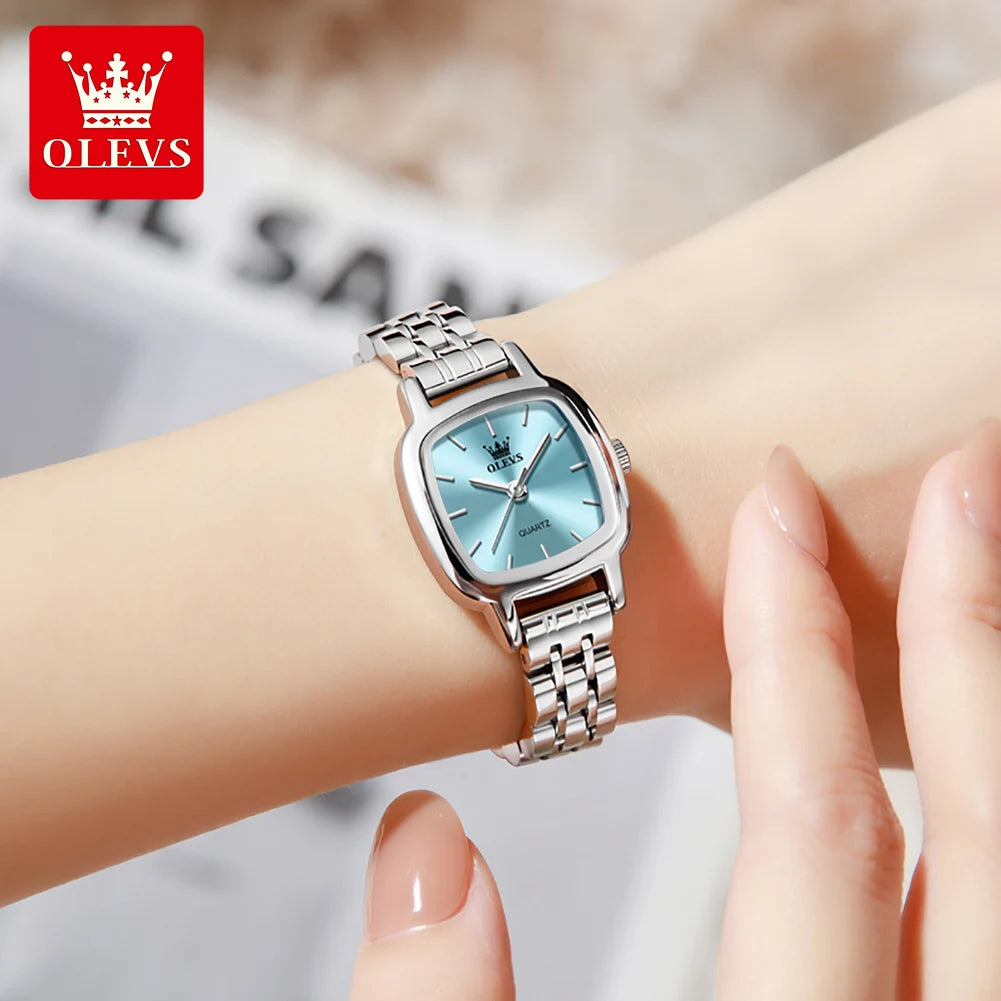OLEVS 5675 Uhren für Damen Edelstahl Elegant Quadratisch Quarz Uhr Wasserdicht Leuchtend Damenuhren Geschenkbox Reloj