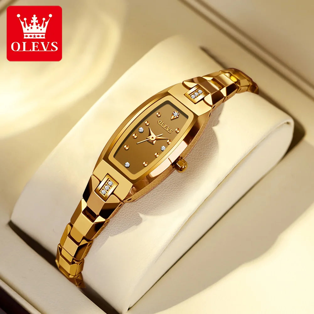 OLEVS 5501 Luxus-Quarzuhr für Damen Wasserdichte Original Damen-Armbanduhr Schlichtes Wolframstahl-Armband Damenuhren