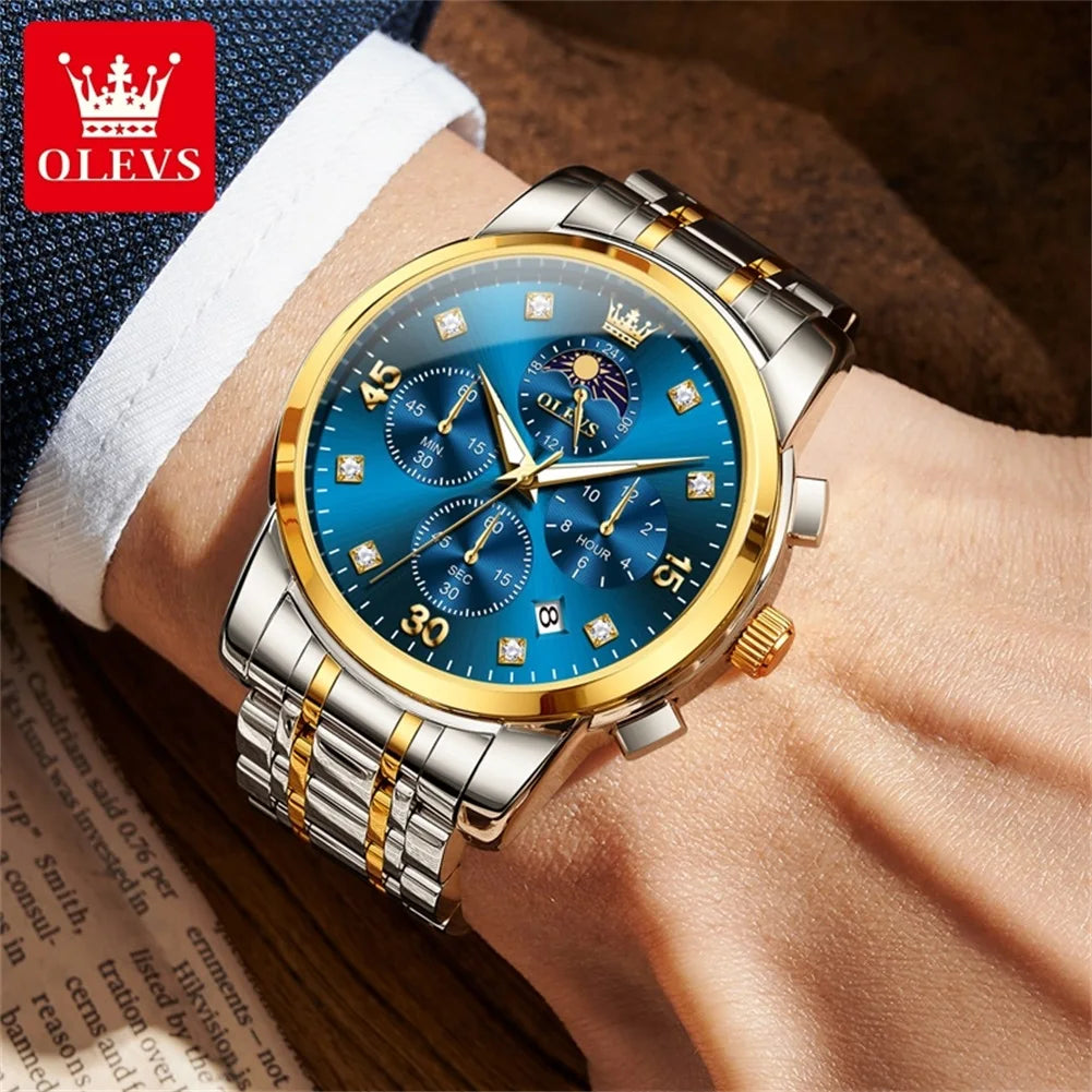 OLEVS 3652 Man Watch Number Scale Quartz Watch For Men Chronograph Moon Phase Date Luxury Waterproof Luminous Male Hand Clock