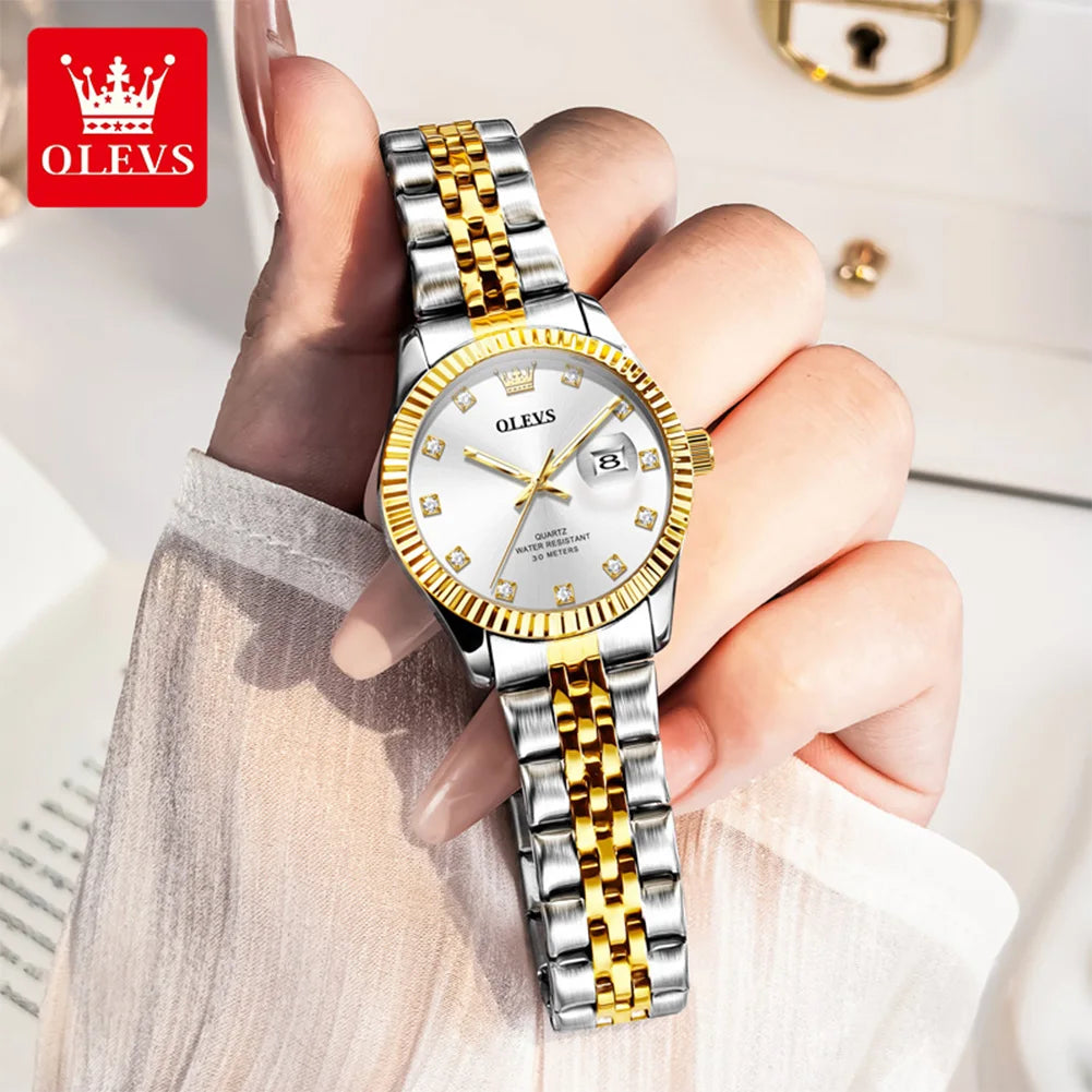 OLEVS 3705 Damenuhr 30M Wasserdicht Datumsquarz Armbanduhr Für Frauen Hohe Härte Spiegel Diamantskala Luxus Damen Quarzuhr