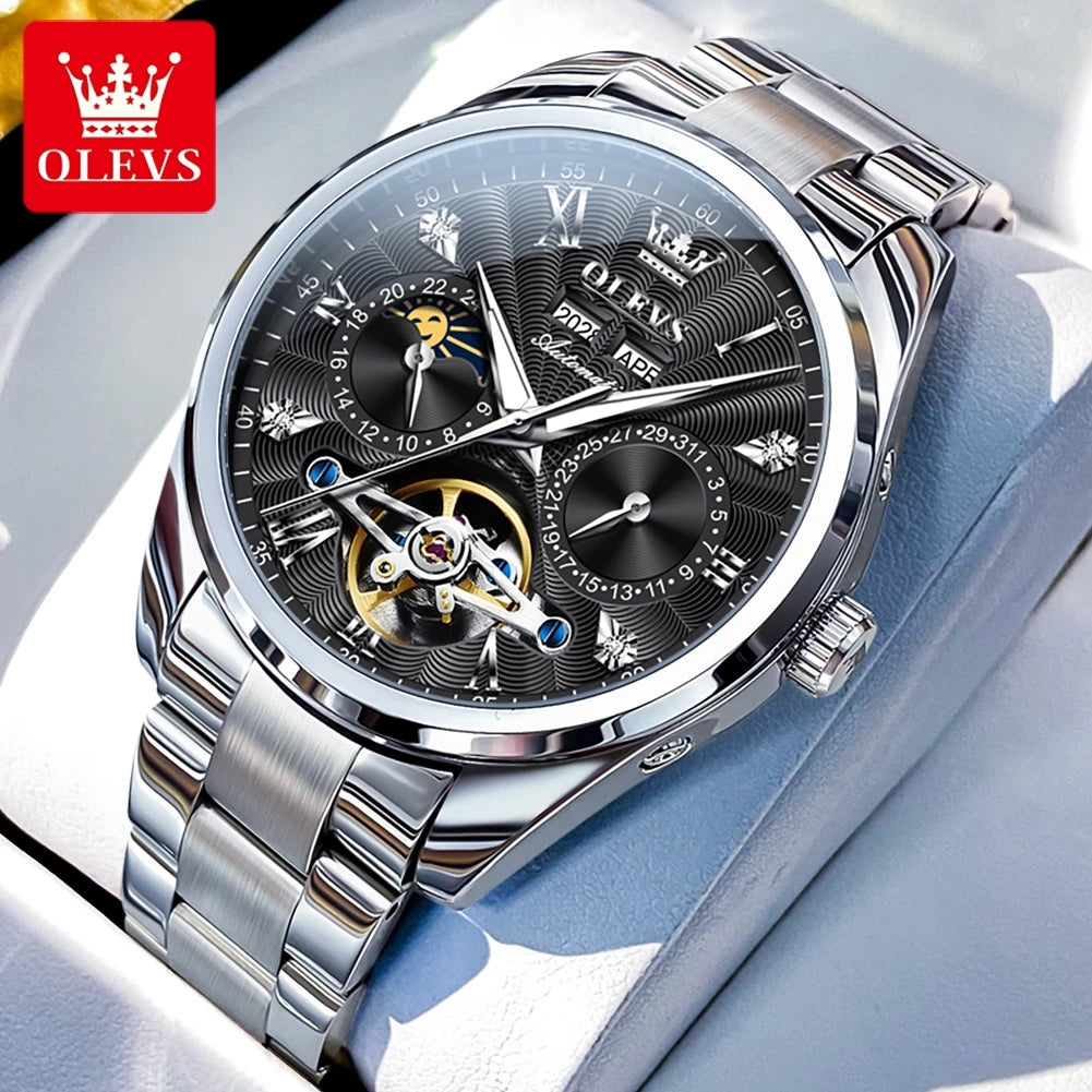 OLEVS 7028 Herren Automatikuhr Hohl Skelett Mechanische Uhr für Herren Wasserdicht Moonswatch Automatisches Datum Römische Skala Handuhr
