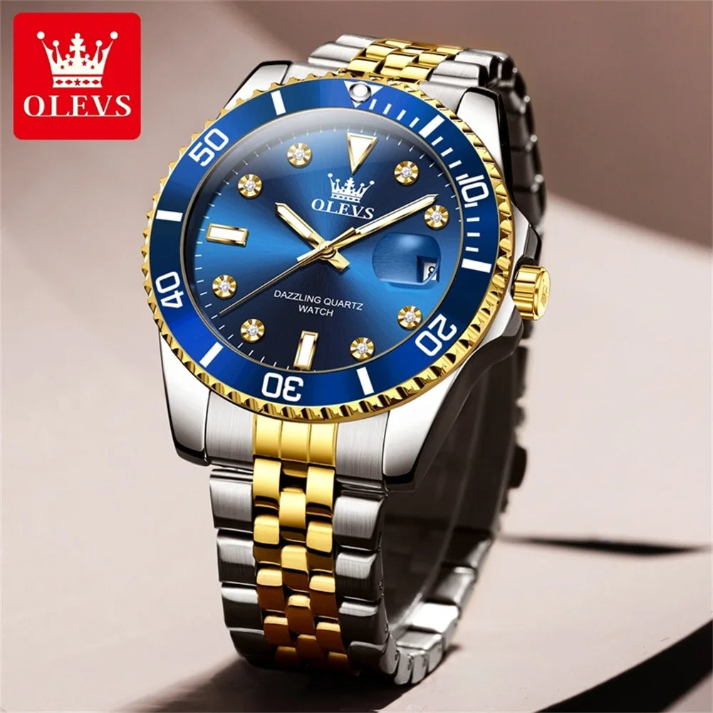 OLEVS 9809 Herrenuhr Luxus Mode Datum Quarzuhr für Herren Edelstahl Original Wasserdicht Business Herren-Armbanduhr