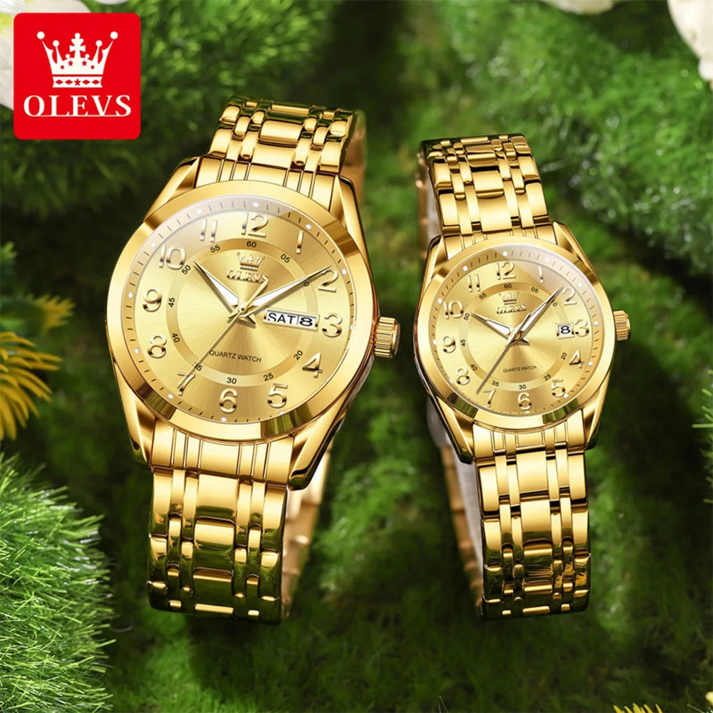 OLEVS 3666 Couple Watch Luxury Business Top Brand Waterproof Luminous Dress Hand Clock Original Number Scale Date Fashion Watch
