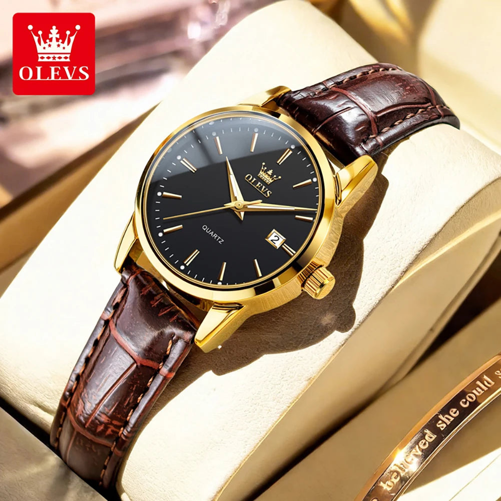 OLEVS 6898 Damen-Armbanduhr Mode Klassisch Datum Quarzuhren für Frauen Lederarmband Wasserdicht Leuchtend Damenuhr