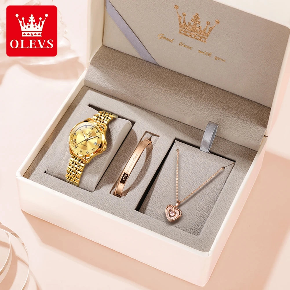 OLEVS 6702 Damenuhr Stahlarmband Automatische Datumsanzeige Mechanische Uhr für Damen Römische Skala Luxus Leuchtend Wasserdicht Damenuhr