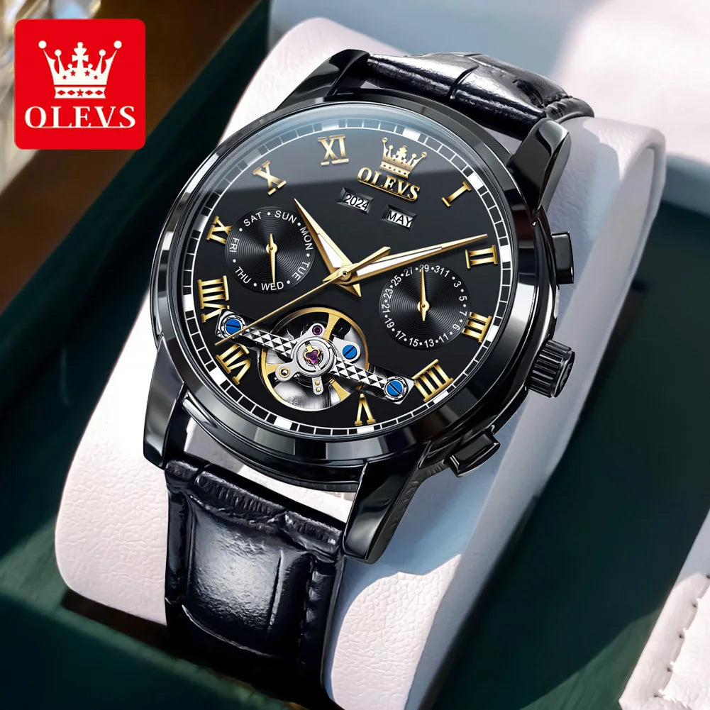 OLEVS Uhren für Herren Luxus-Edelstahl-Schwungrad-Automatik-Uhr Handuhr Woche Datum Wasserdicht Leuchtende Herrenuhr 6607