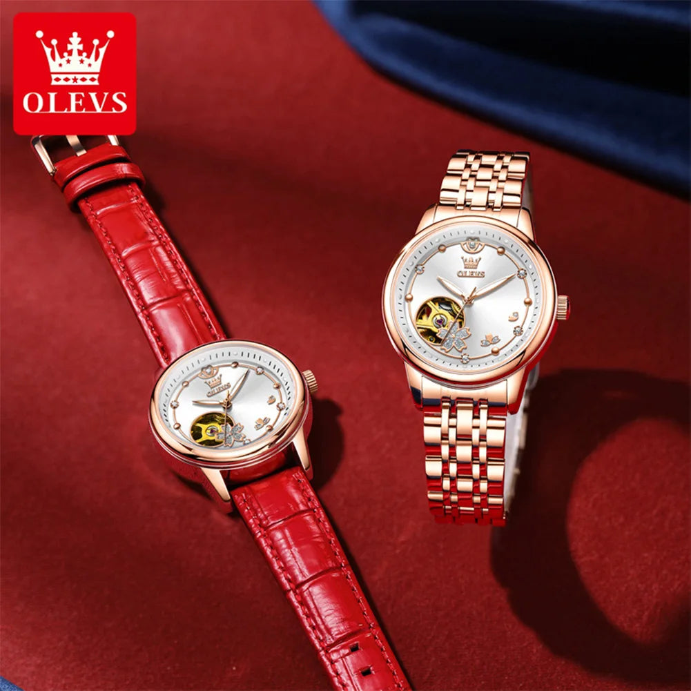 OLEVS 6732 Damenuhr Hohl Automatische Mechanische Uhr Für Frauen Edelstahlarmband Luxus Original Wasserdichte Armbanduhr