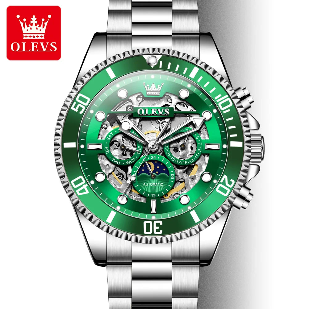 OLEVS 6715 Herren Automatikuhr Top Marke Automatisches Datum Hohlmechanische Uhr Für Männer Luxus Tief Wasserdicht Leuchtende Zeigeruhr