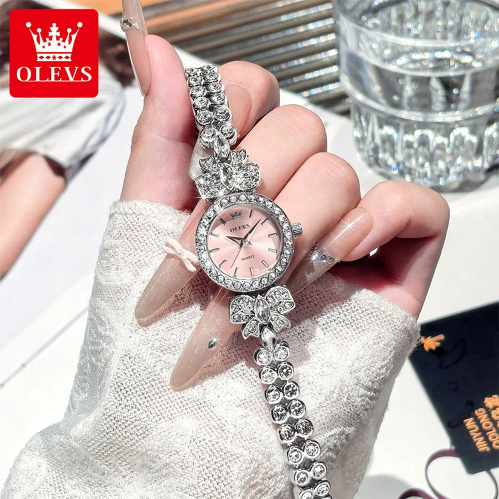 OLEVS Damenuhr 5887 Original Mode Quarzuhren Wasserdicht Leuchtende Damenuhren Diamant Schleifenarmband Geschenkbox Neu