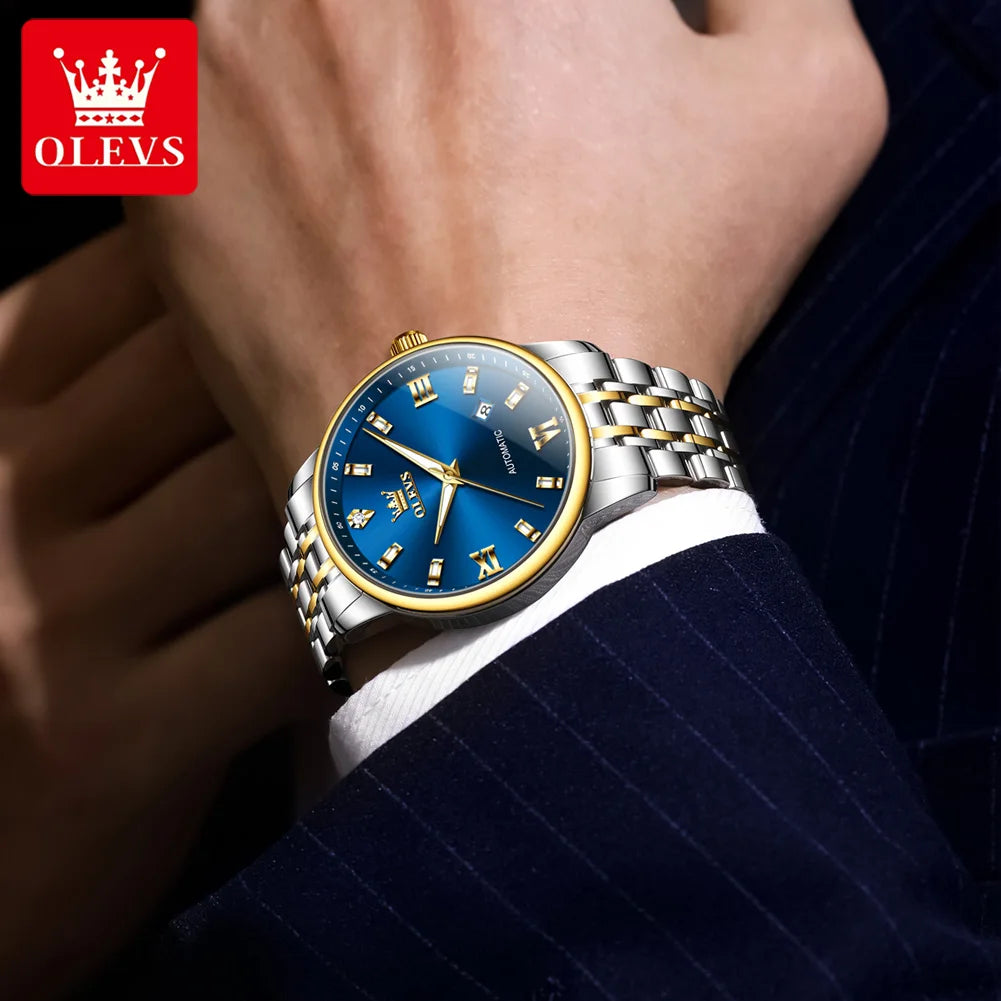 OLEVS 6723 Herren Automatikuhren Business Datum Mechanische Uhr für Männer Luxus Mode Wasserdicht Leuchtend Original Handuhr
