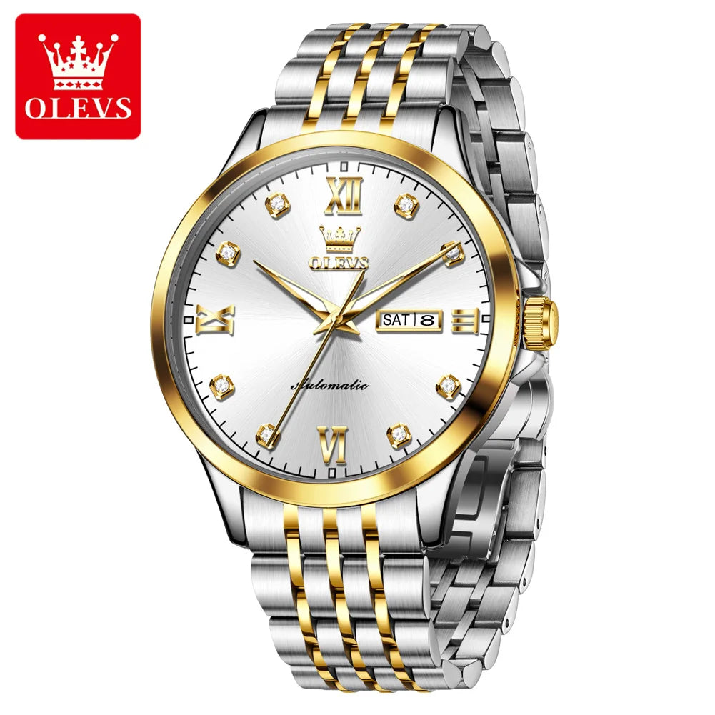OLEVS 7092 Herrenuhr Original Luxusmarke Mechanische Uhren Wasserdicht Edelstahl Datum Woche Uhren für Männer Geschenke