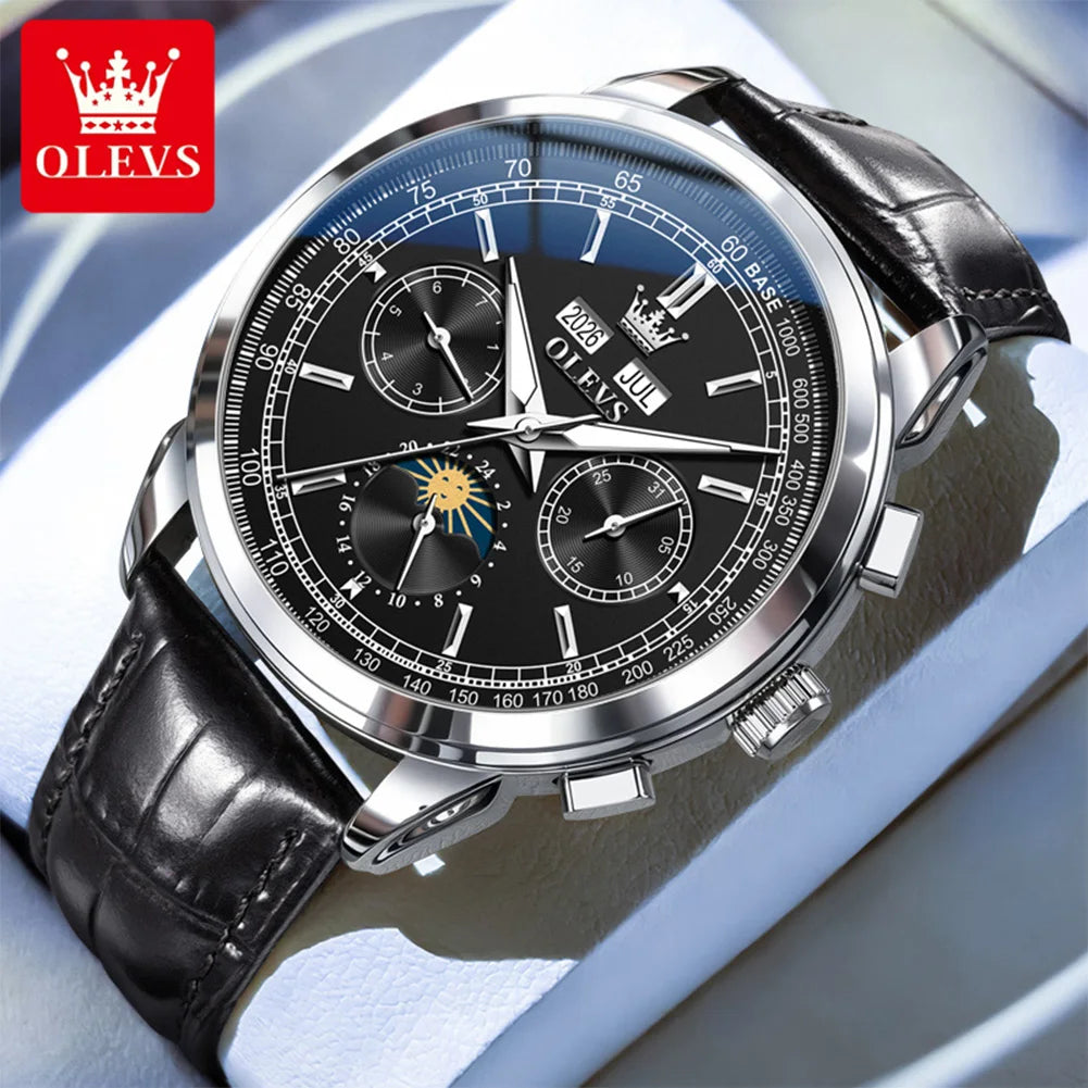 OLEVS Herrenuhr Klassische Automatische Mechanische Armbanduhr Wasserdichter Ewiger Kalender Mondphase-Uhr Für Herren Handuhr 7171