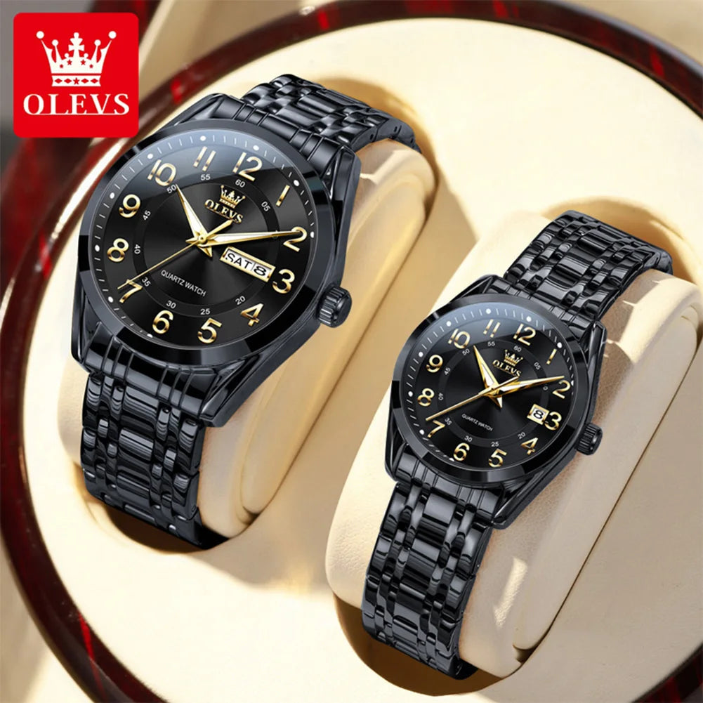 OLEVS 3666 Couple Watch Luxury Business Top Brand Waterproof Luminous Dress Hand Clock Original Number Scale Date Fashion Watch