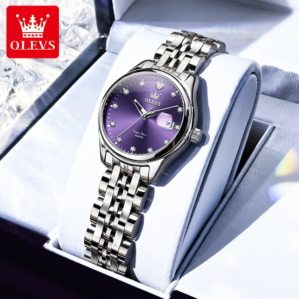 OLEVS 5649 Damenuhr 30M Wasserdicht Datum Quarzuhr Für Frauen Stahlarmband Zirkon Skala Luxus Elegante Damenuhr