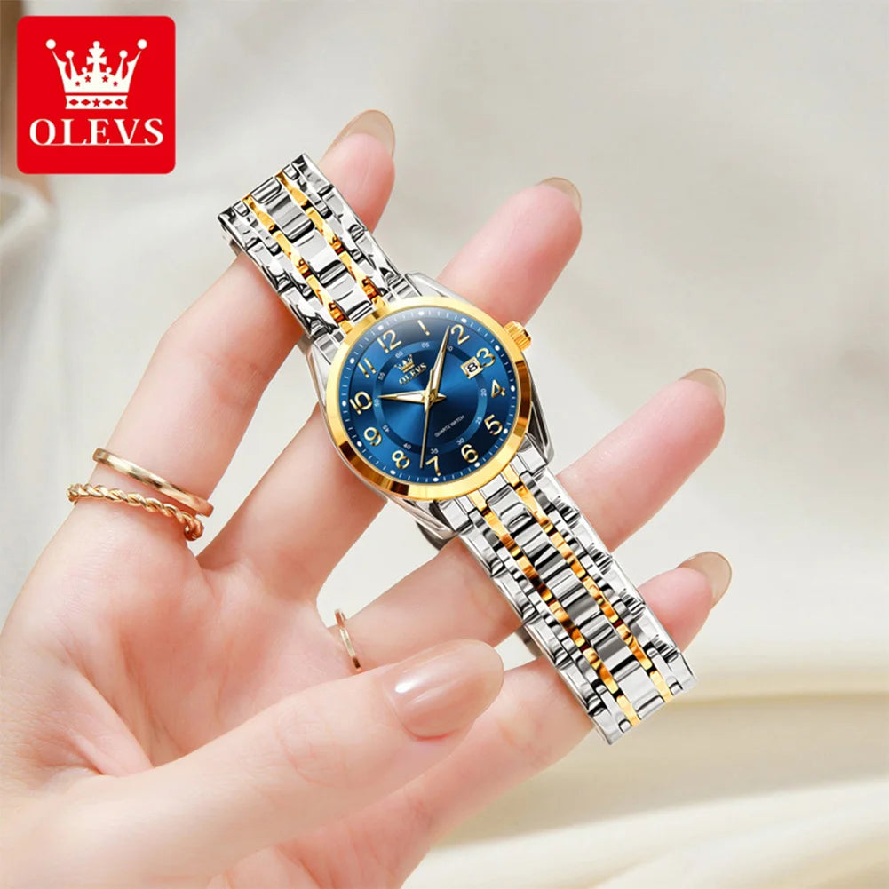 OLEVS 3666 Couple Watch Luxury Business Top Brand Waterproof Luminous Dress Hand Clock Original Number Scale Date Fashion Watch