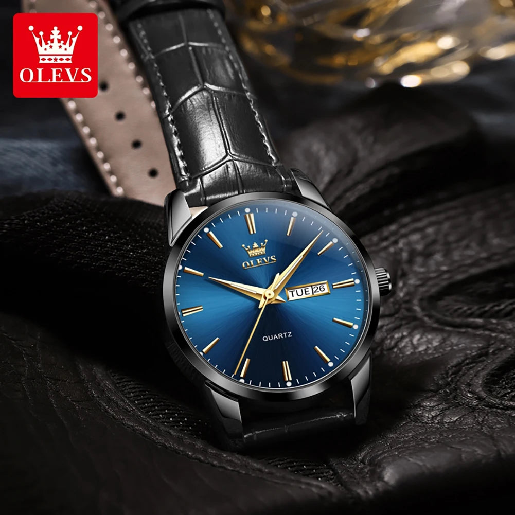 OLEVS Armbanduhr Herren Klassische Quarzuhr für Herren Wasserdichte Leuchtende Geschäftsuhr Wochenanzeige Datum Herrenuhr 6898