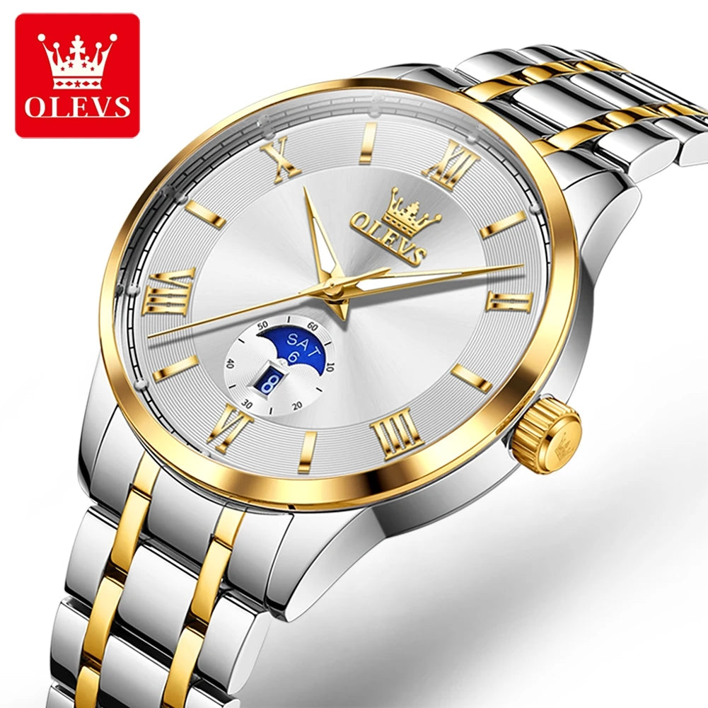 OLEVS 3638 Watch For Men Business Waterproof Luminous Roman Scale Fashion Quartz Hand Clock Week Date Display Original Man Watch