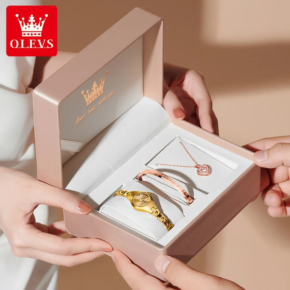 OLEVS 7082 Damenarmbanduhr Hochwertige Elegante Original Quarz-Armbanduhr Wasserdicht Leuchtend Wolframstahl-Uhren für Frauen
