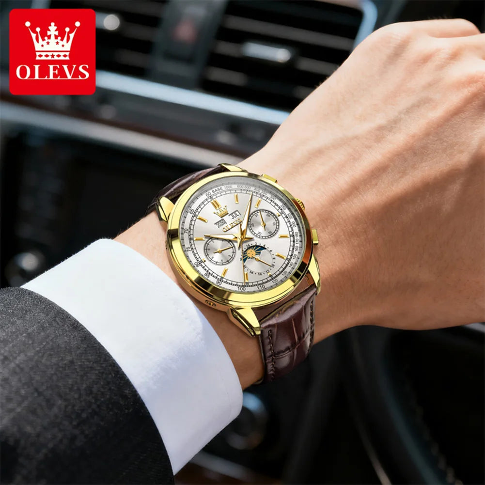 OLEVS Herrenuhr Klassische Automatische Mechanische Armbanduhr Wasserdichter Ewiger Kalender Mondphase-Uhr Für Herren Handuhr 7171