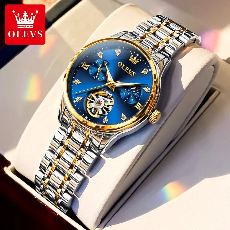 OLEVS Automatic Mechanical Watches For Women Waterproof Luminous Moon Phase Hand Clock Original Luxury Women's Watches 6608