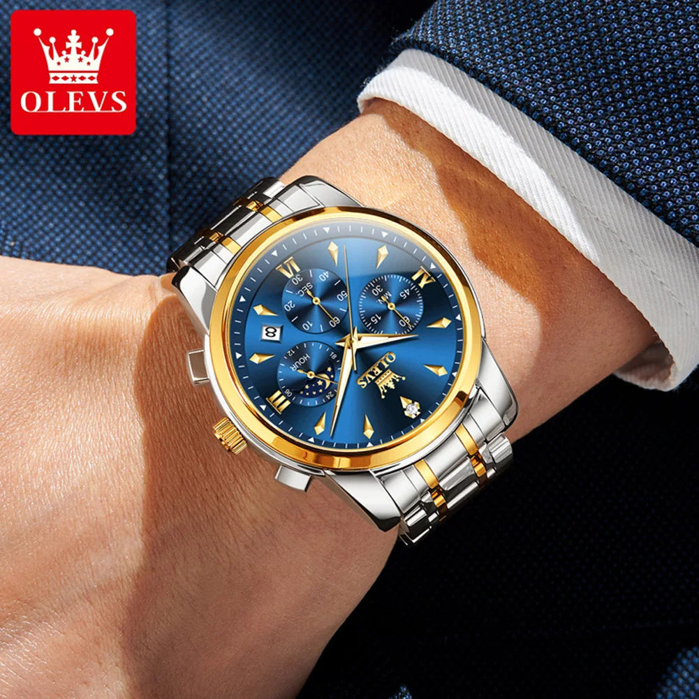 OLEVS 3639 Luxury Men's Watch Top Brand Moon Phase Chronograph Quartz Watches For Man Auto Date Fashion Waterproof Man Clock