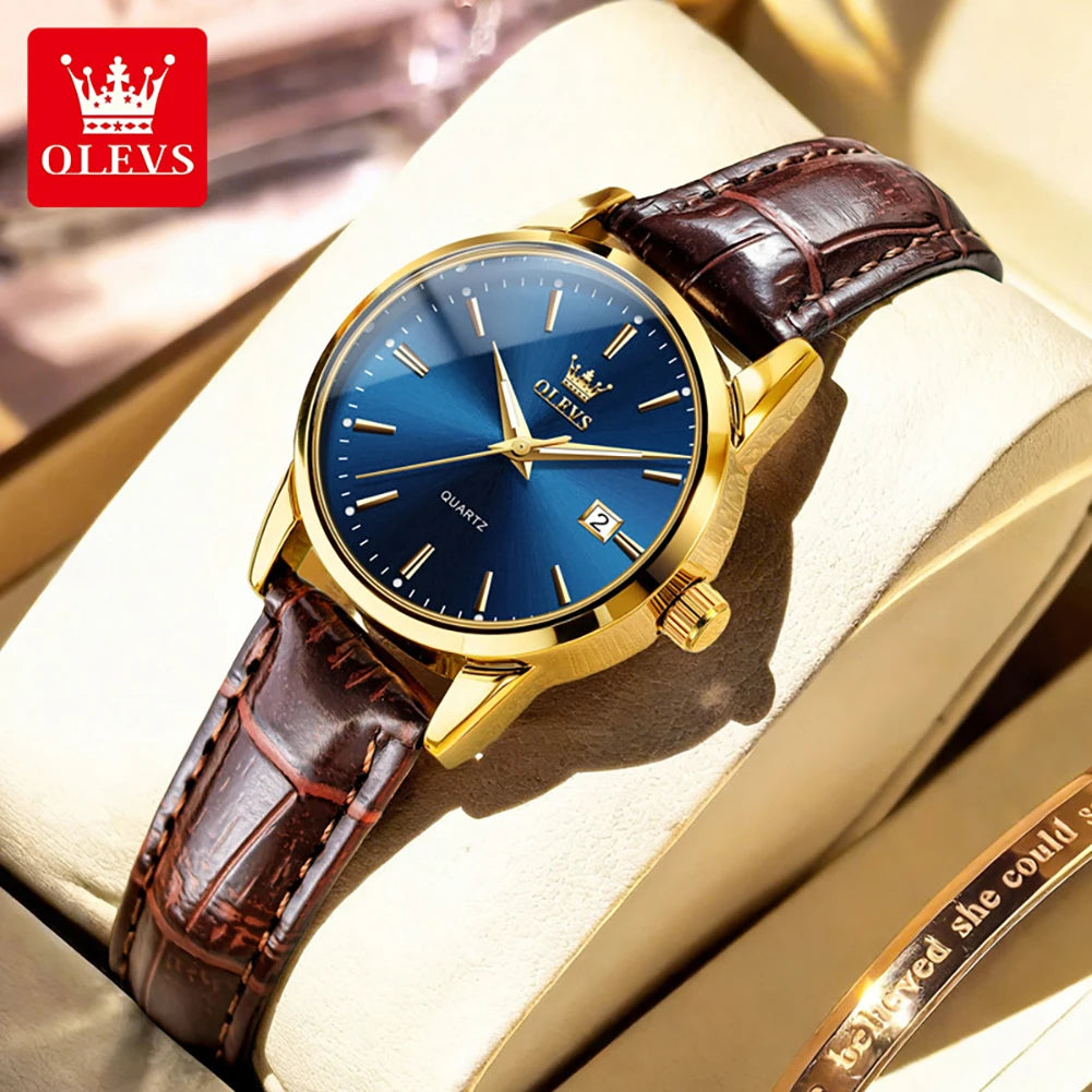 OLEVS 6898 Damen-Armbanduhr Mode Klassisch Datum Quarzuhren für Frauen Lederarmband Wasserdicht Leuchtend Damenuhr
