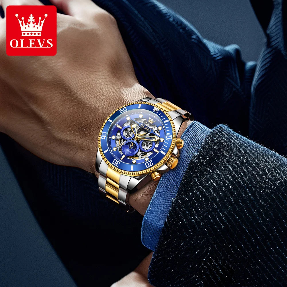 OLEVS 6715 Herren Automatikuhr Top Marke Automatisches Datum Hohlmechanische Uhr Für Männer Luxus Tief Wasserdicht Leuchtende Zeigeruhr