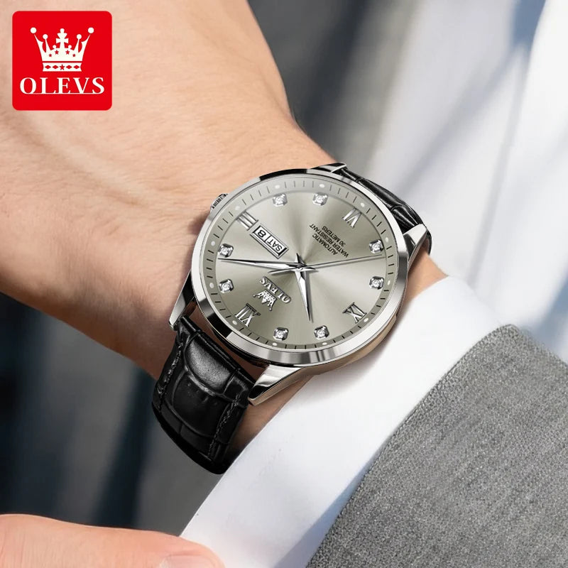 OLEVS 9946 Men's Watch Classic Fashion Waterproof Man Automatic Hand Clock Top Brand Dual Calendar Mechanical Watch For Men