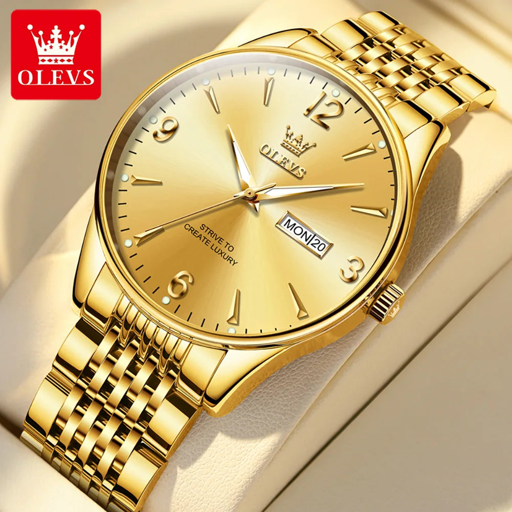 OLEVS 2928 Uhr Herren Einfache Quarz-Kleideruhr Für Männer Ziffernskala Wasserdicht Edelstahl Wochentagsdatumsanzeige Männliche Armbanduhr